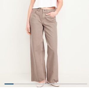 Never worn. Mid-rise baggy wide-leg Old Navy jeans. Sz 10tall. Color light brown